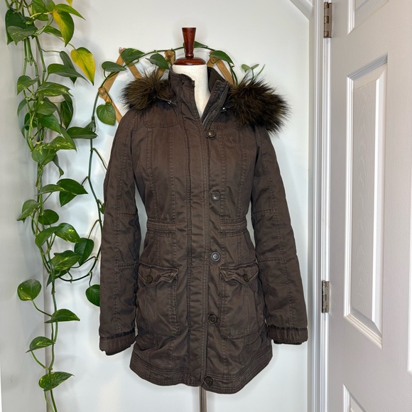 Abercrombie & Fitch Jackets & Blazers - ABERCROMBIE & FITCH Brown Faux Fur Lined Jacket